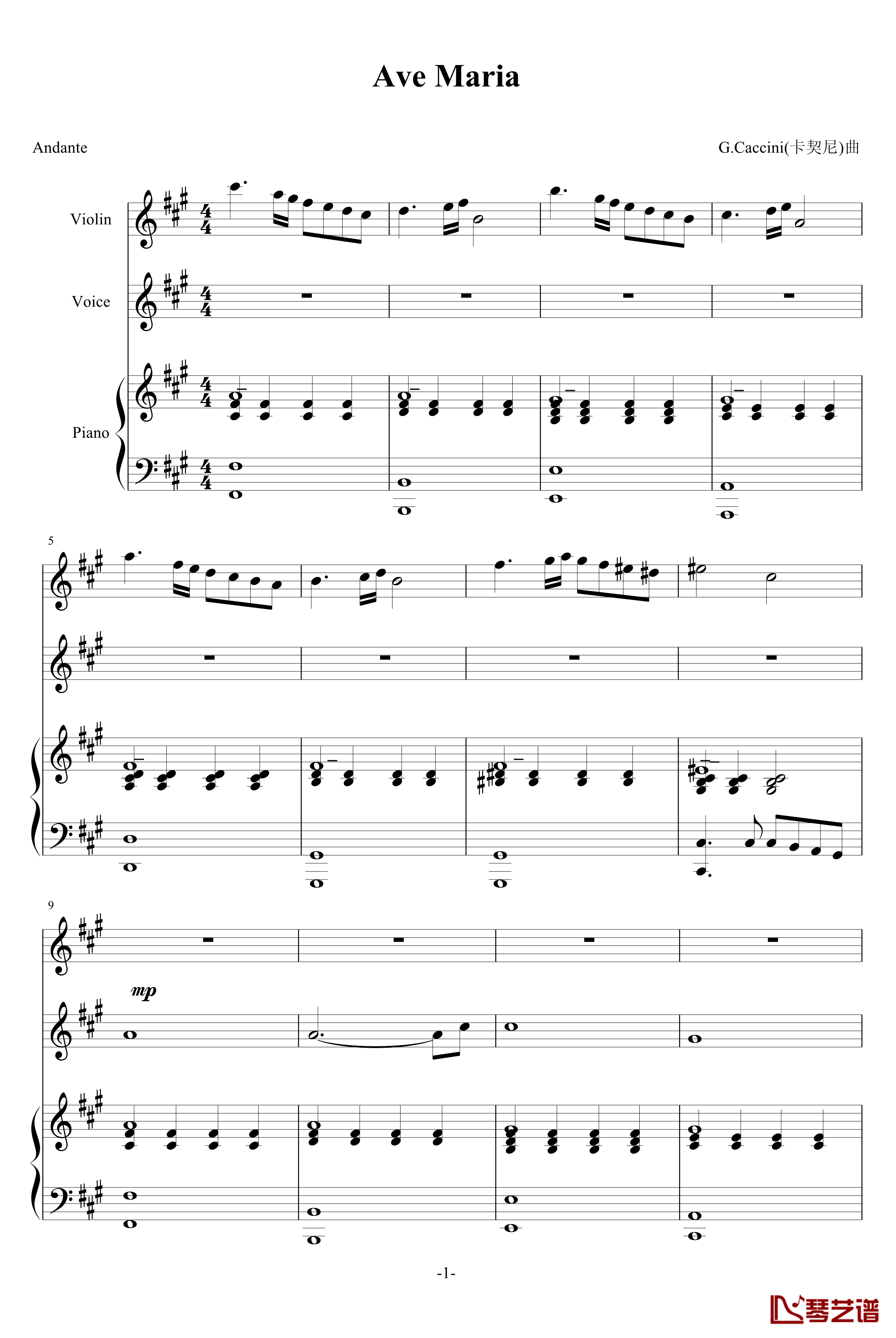Ave Maria钢琴谱-卡契尼-G.Caccini1