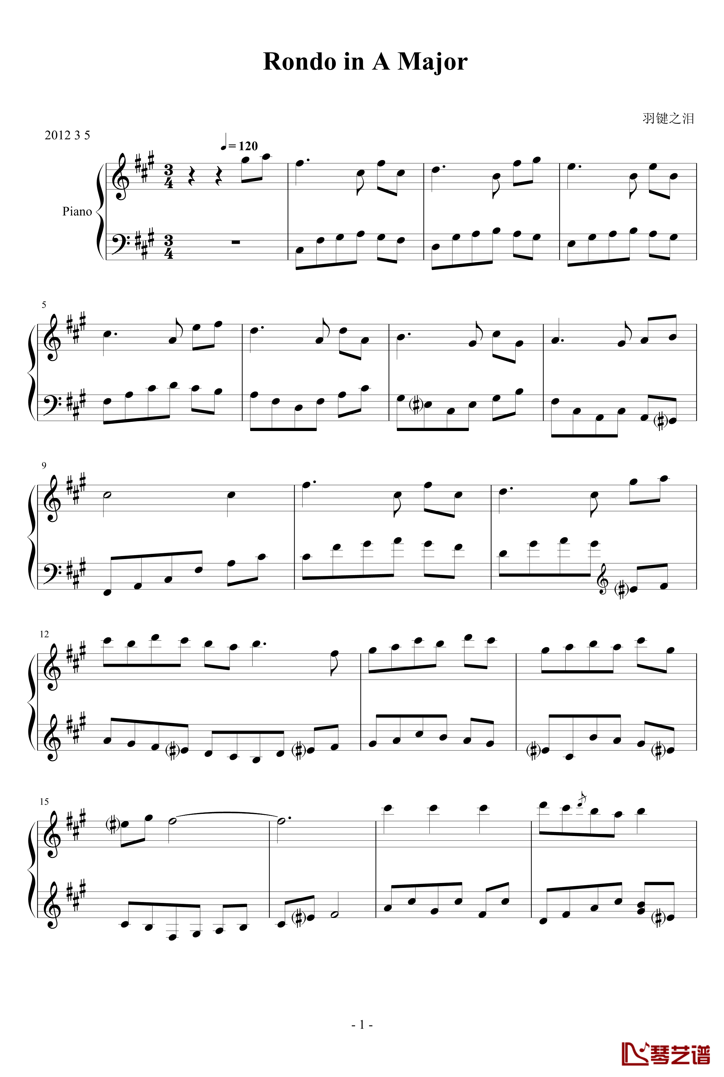 Rondo in A Major钢琴谱-羽键之泪1