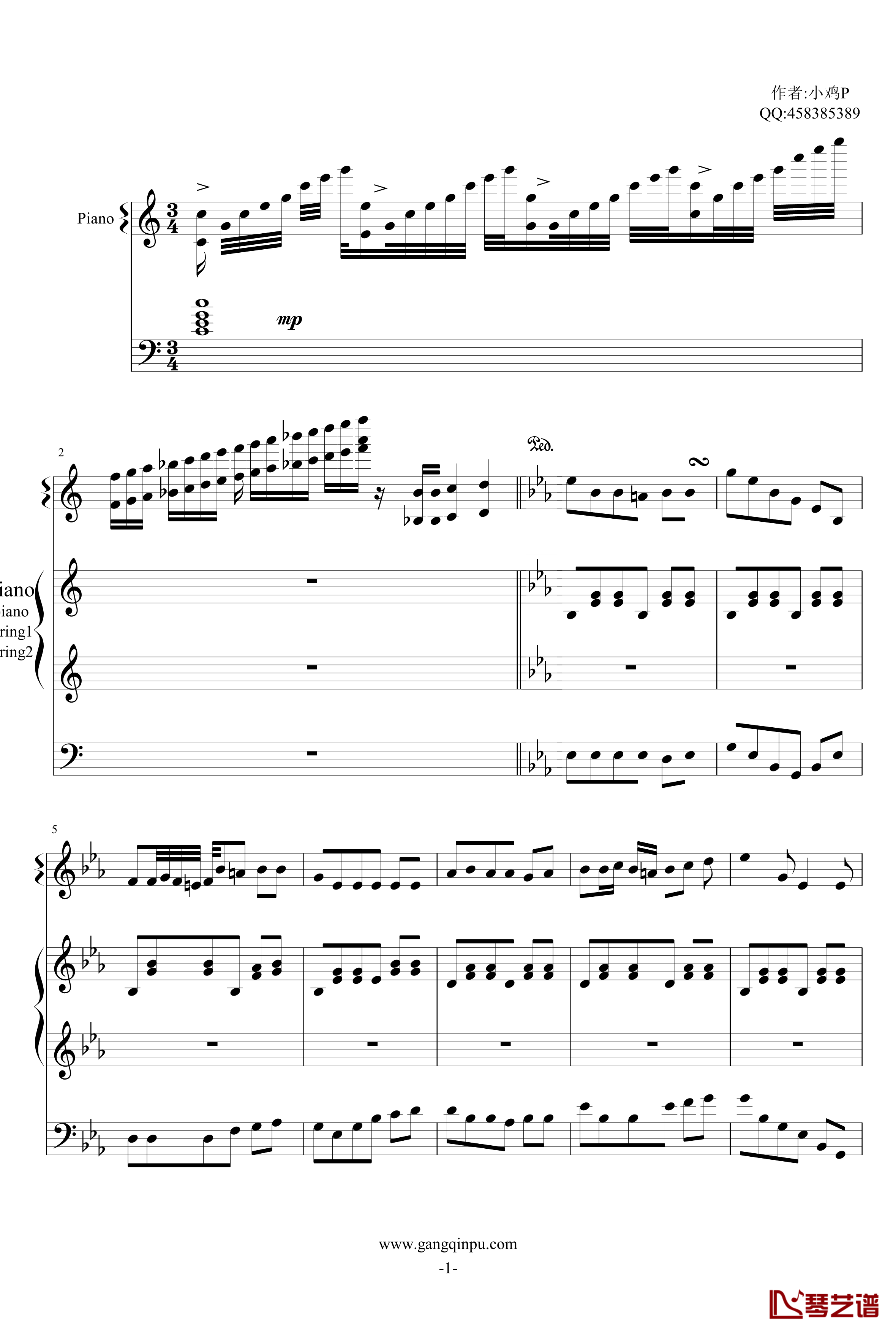 钢琴协奏圆舞曲1钢琴谱-红木鸡1