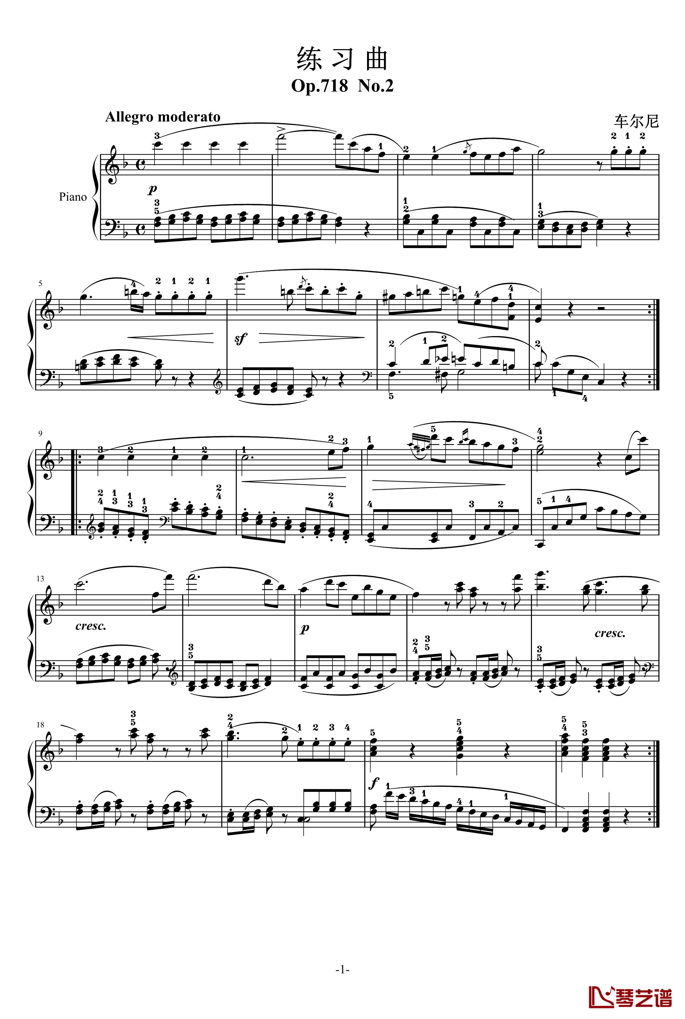 左手练习曲718 02钢琴谱-车尔尼-Czerny1