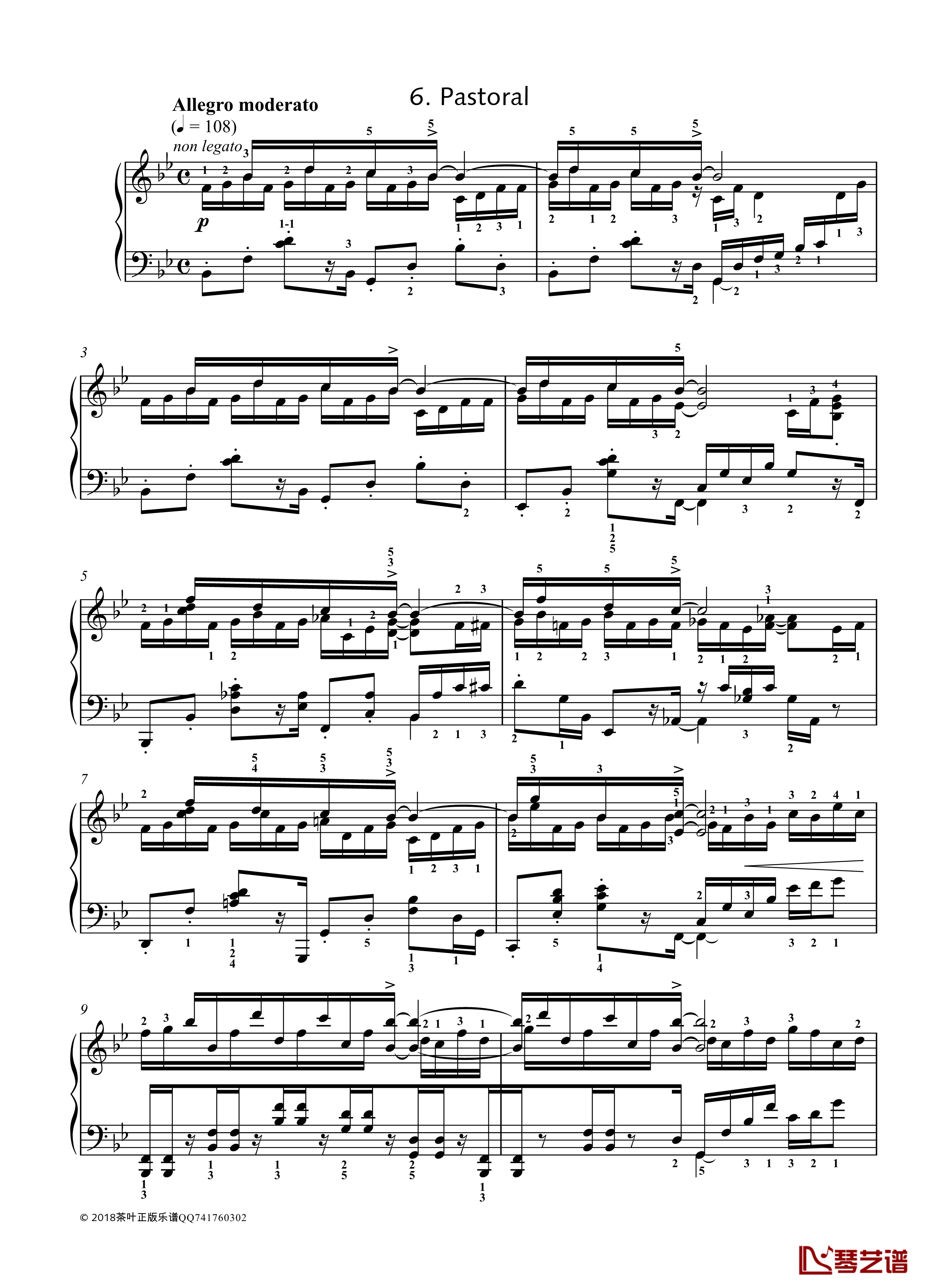 八首音乐会练习曲钢琴谱-Eight Concert ?tudes Op 40 - No. 6. Pastoral. Allegro moderato-爵士-尼古拉·凯帕斯汀1