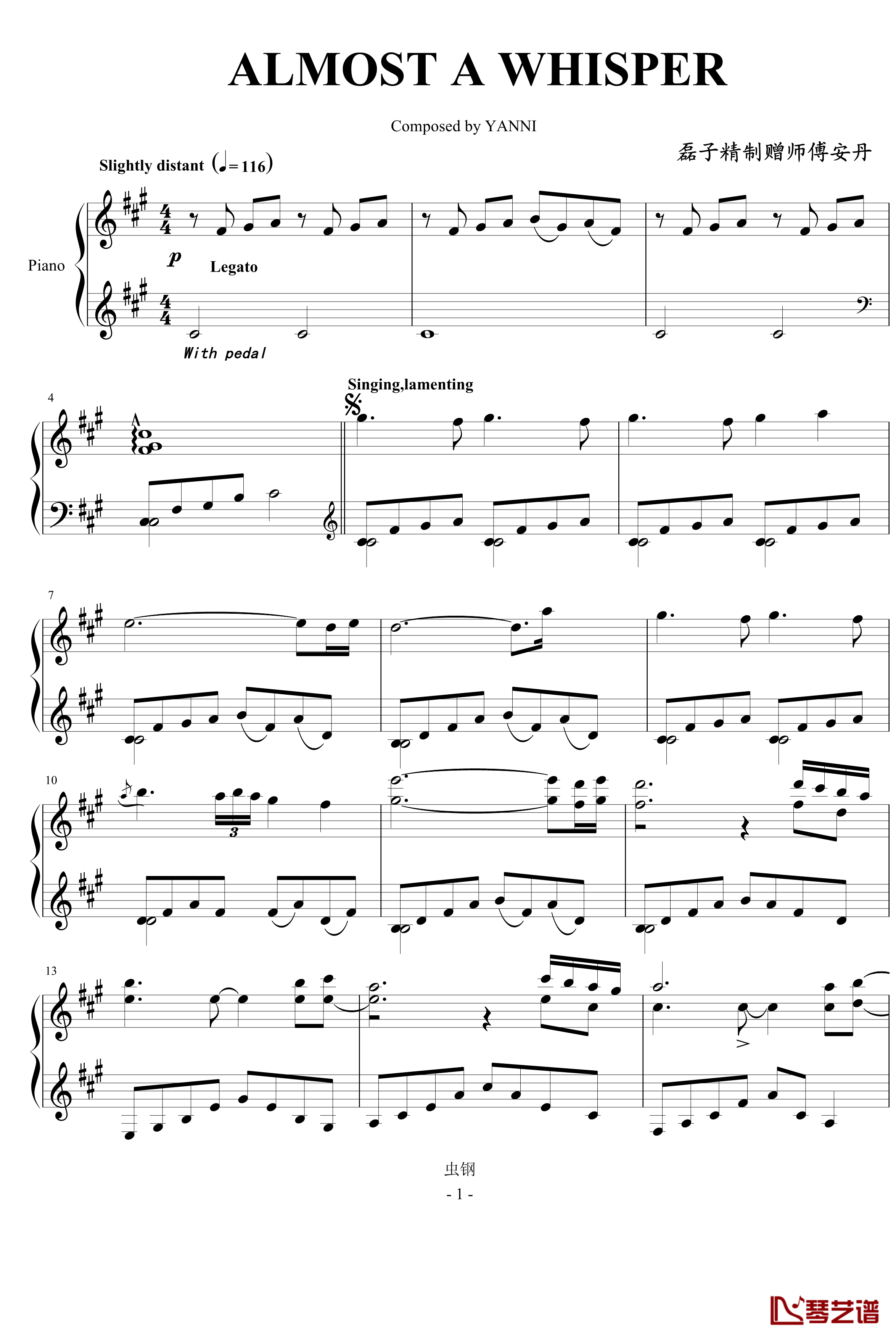 Almost a Whisper钢琴谱-雅尼1