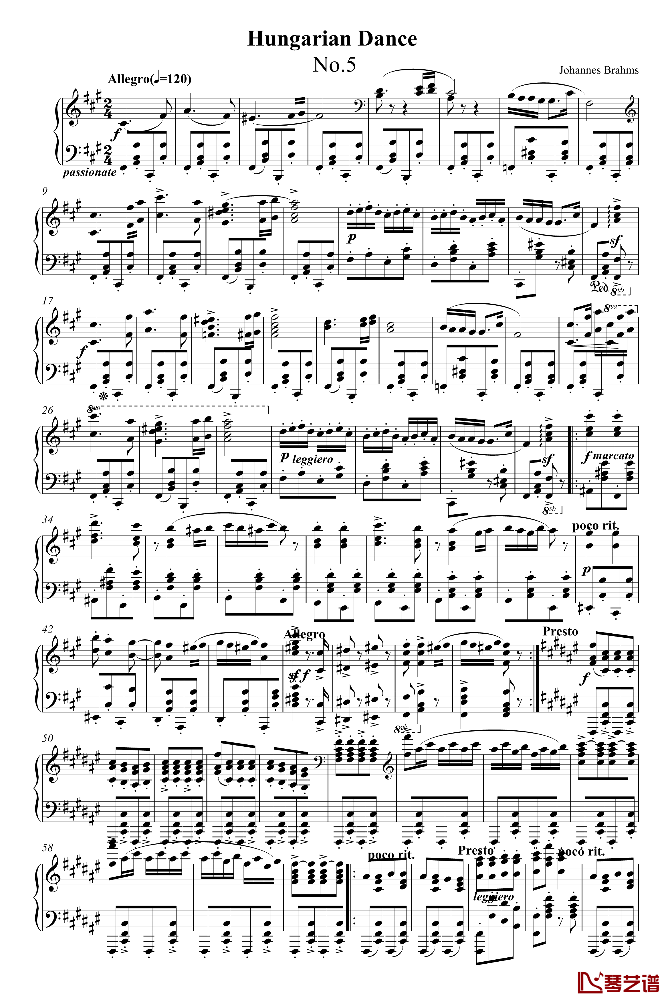 匈牙利舞曲第五号钢琴钢琴谱-独奏版-勃拉姆斯-Brahms1