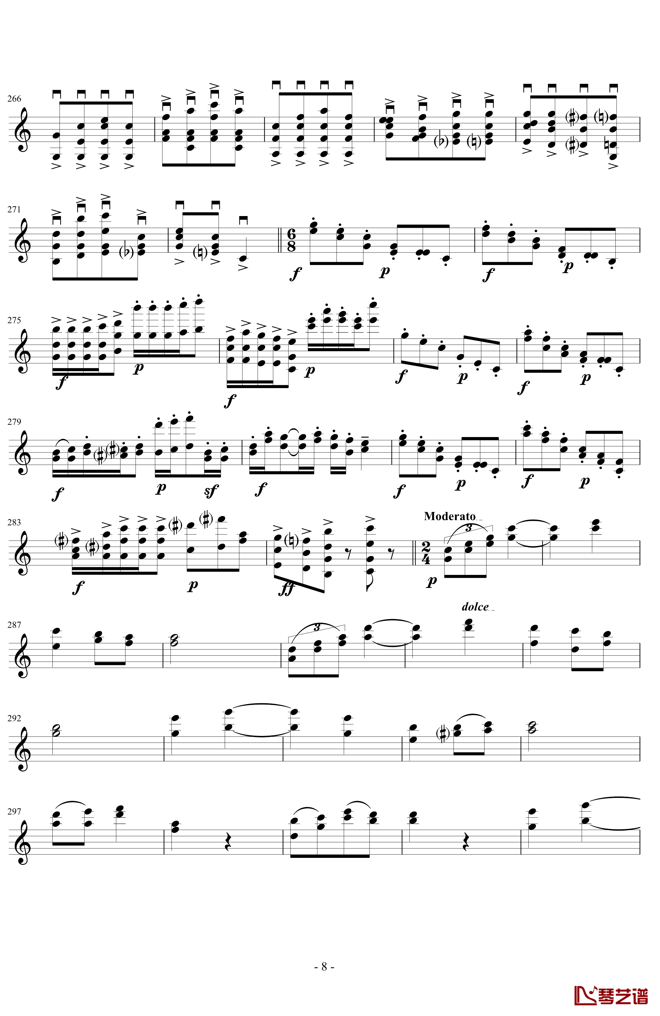 莫扎特主题炫技变奏曲钢琴谱-小提琴版-莫扎特8