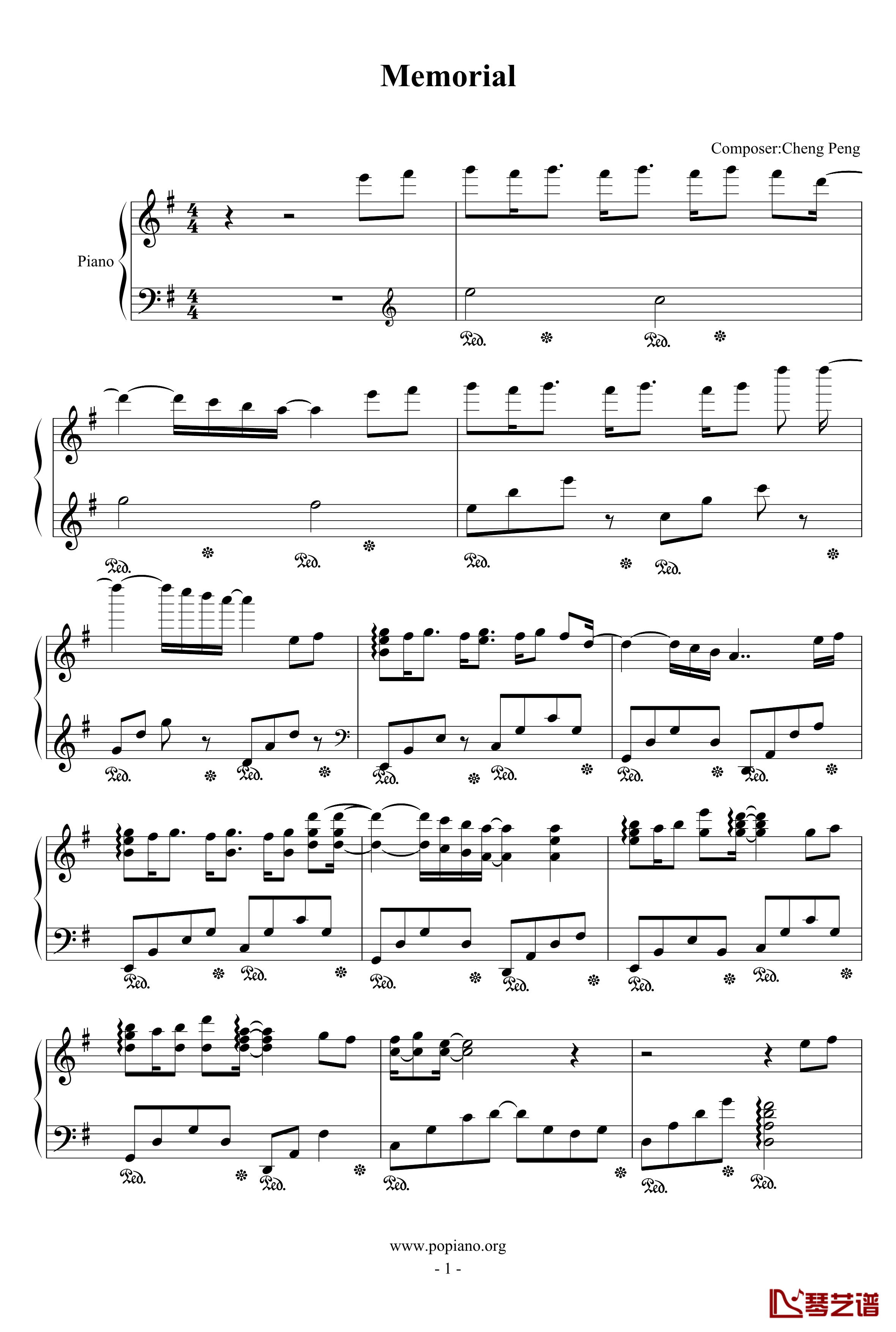 Memorial钢琴谱-chengpeng19901