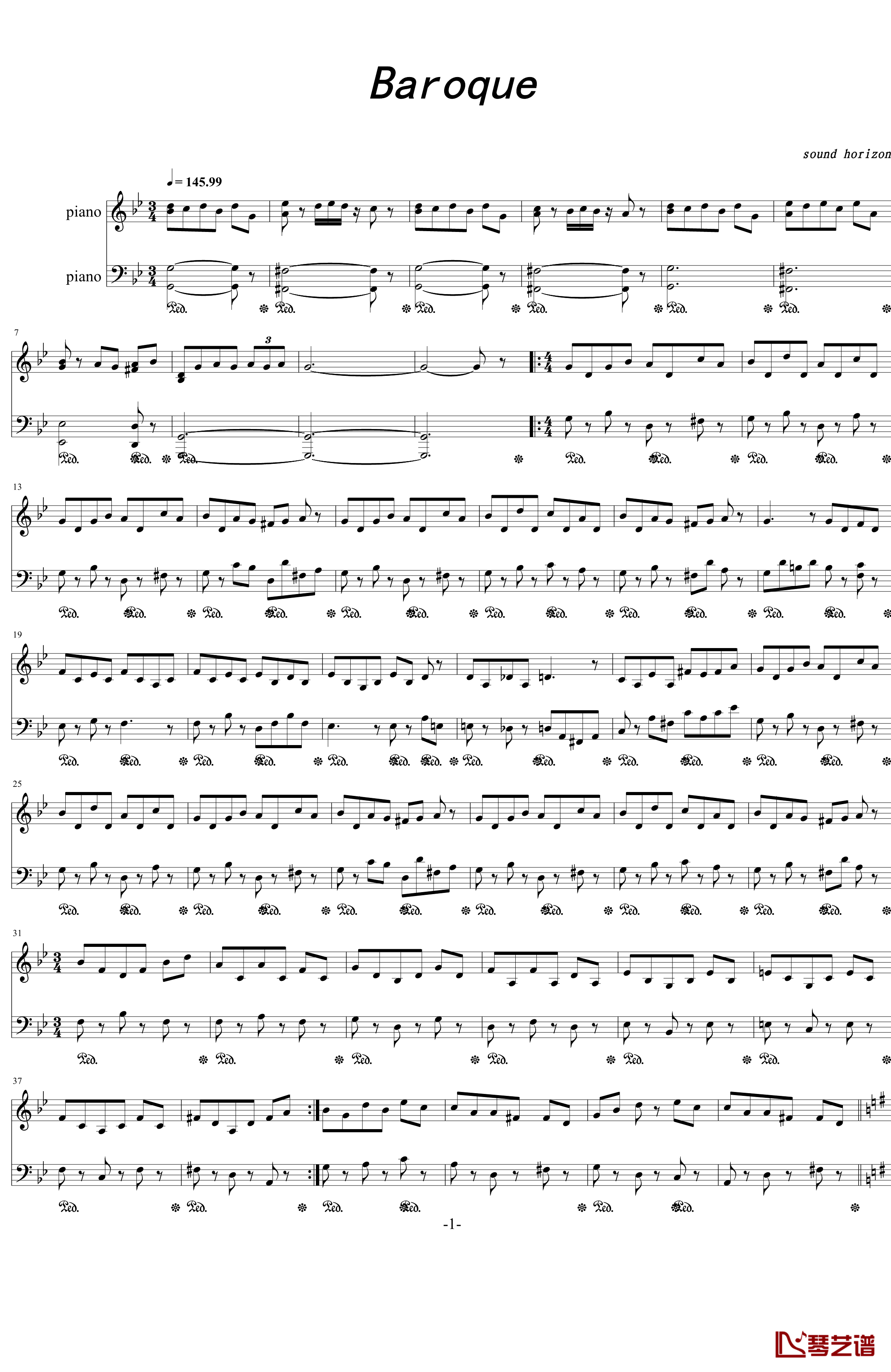 Baroque钢琴谱-Sound Horizon1
