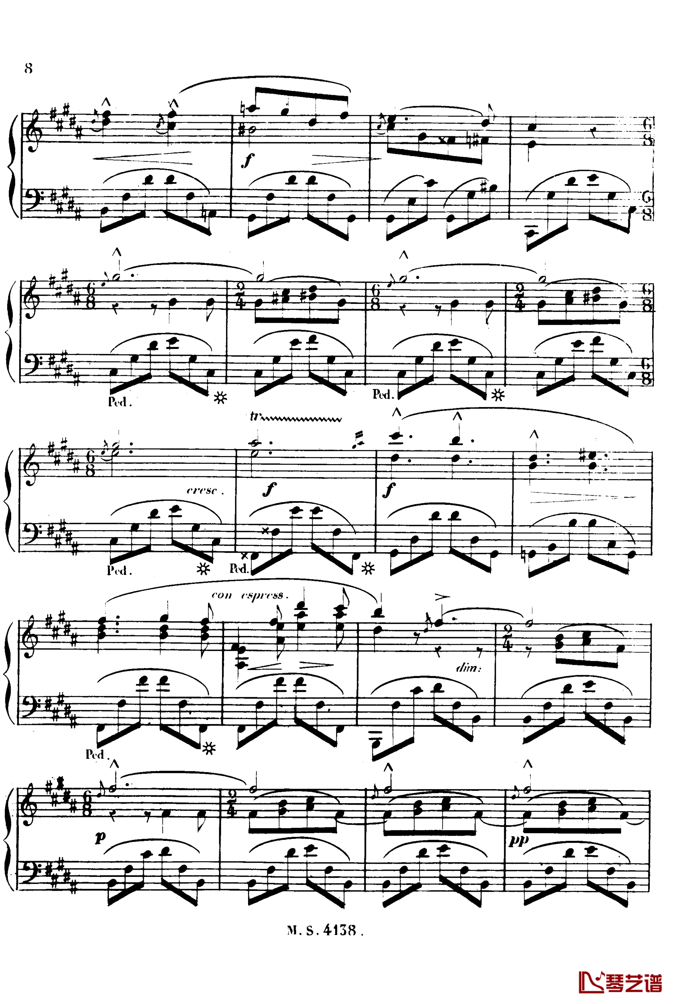 B大调夜曲 Op.51b钢琴谱-塔尔贝格9