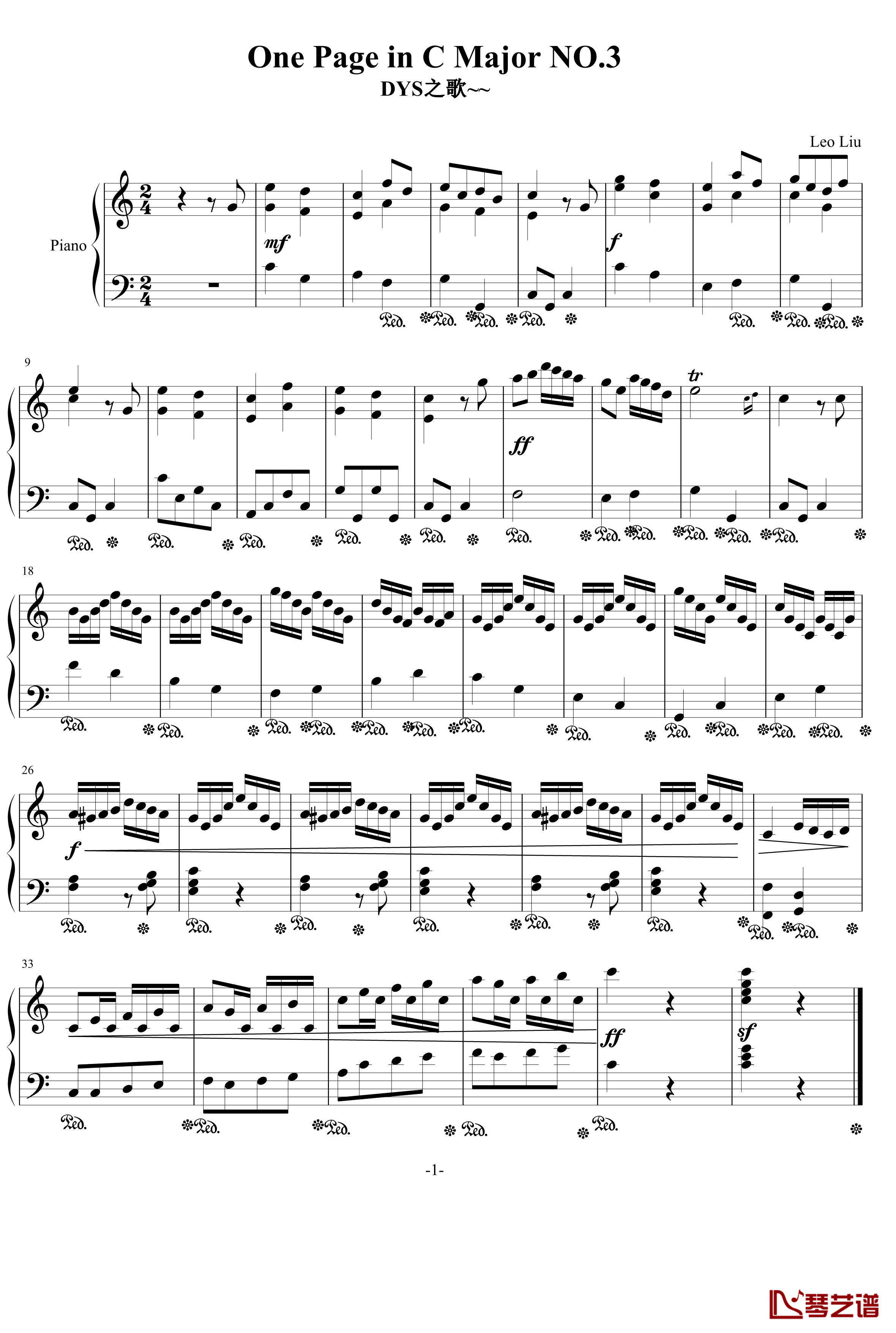 一页曲3钢琴谱-DYS之歌-灵动无痕1