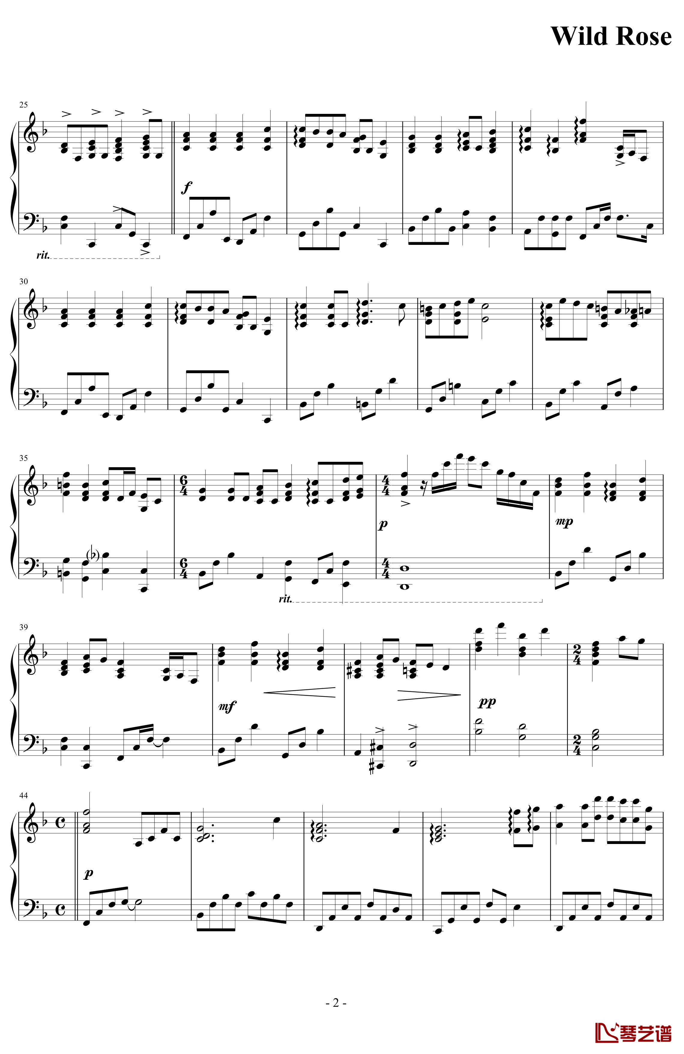 野玫瑰钢琴谱-原版钢琴演奏-海角七号2
