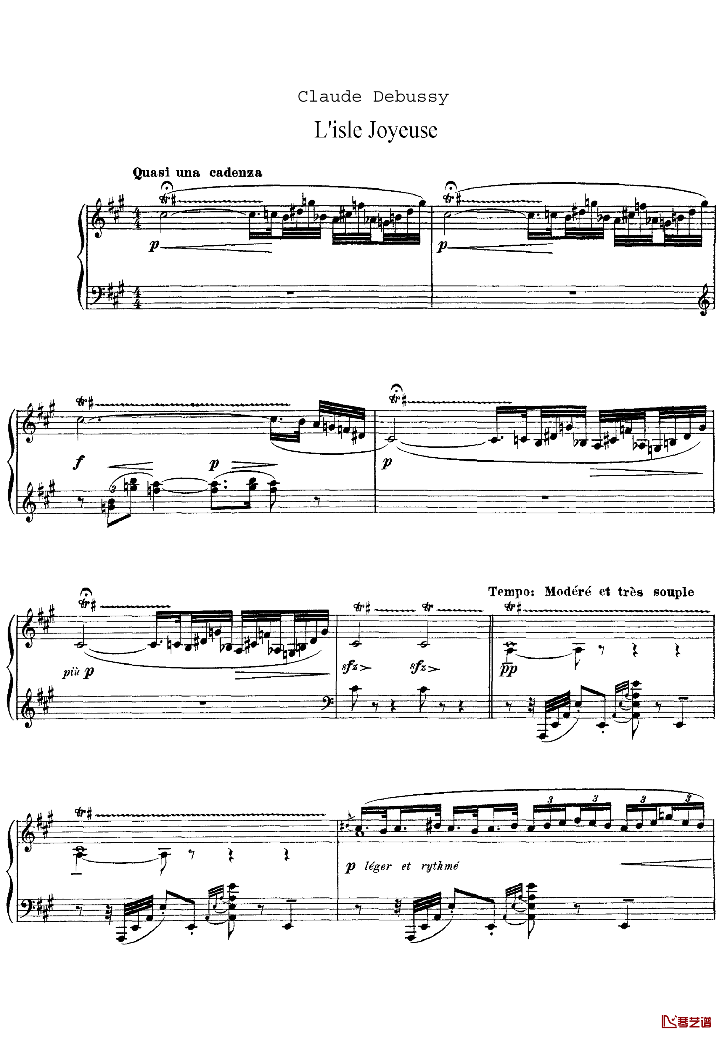 欢乐岛钢琴谱-德彪西1