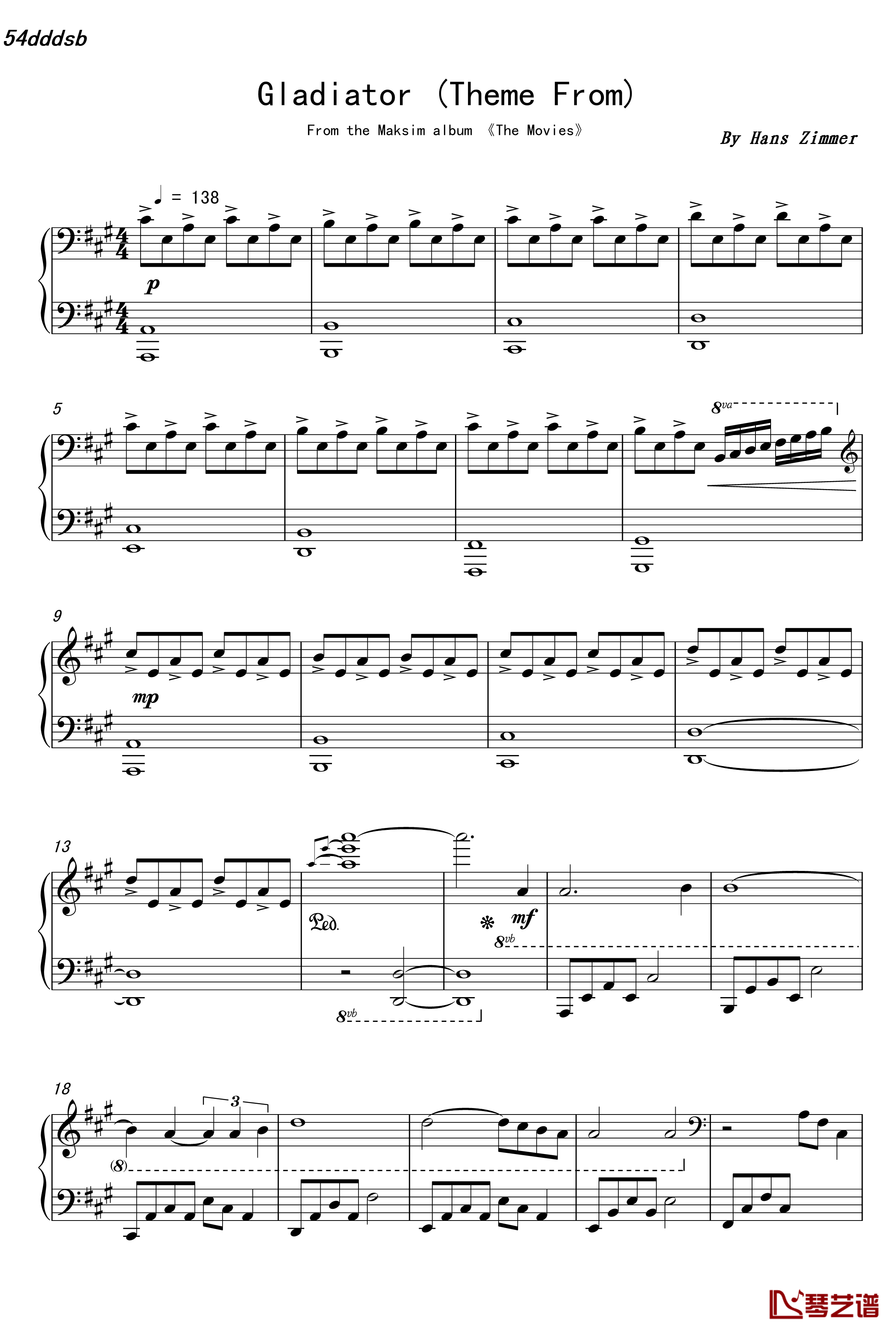 Gladiator钢琴谱-Theme From-马克西姆-Maksim·Mrvica1