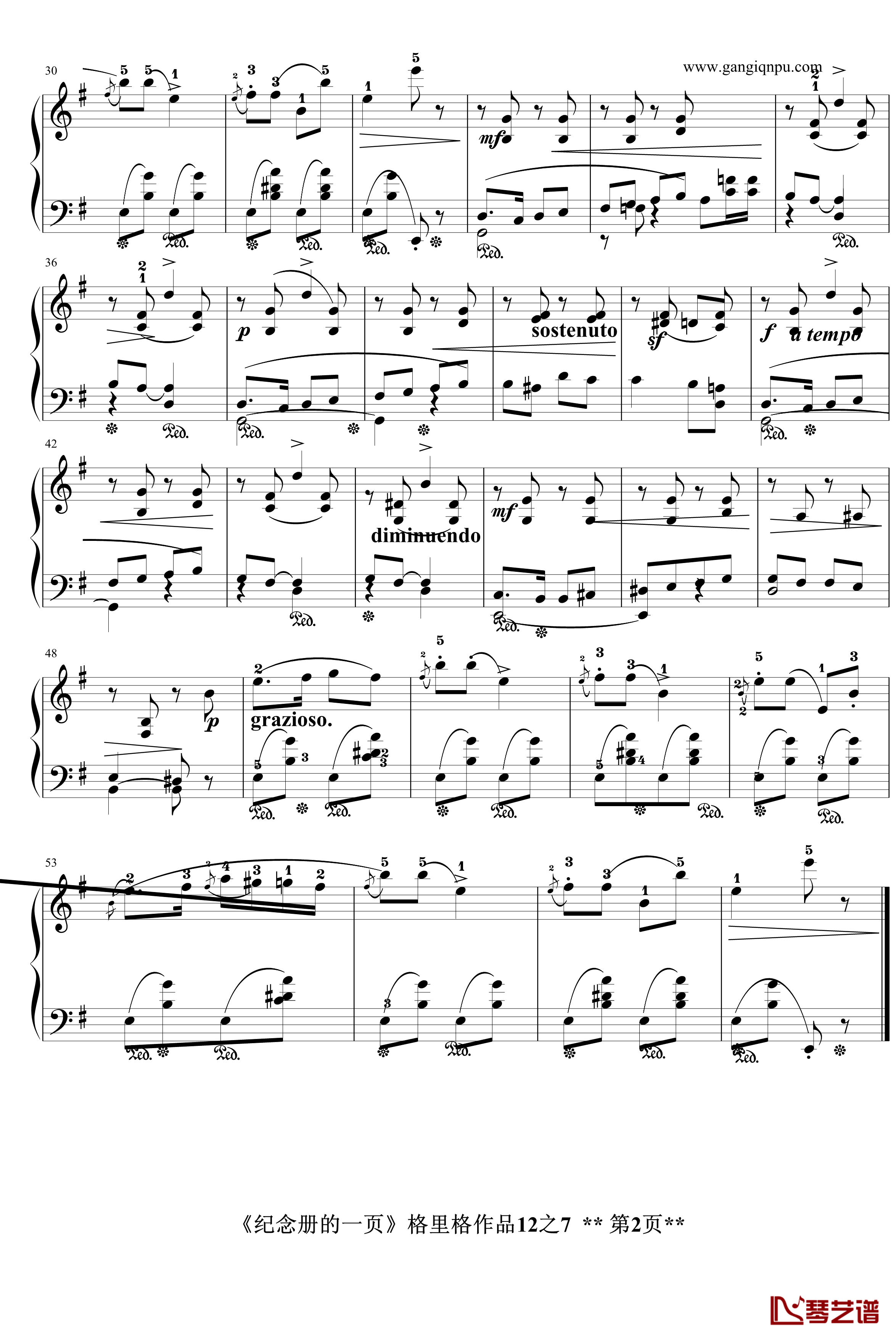 纪念册的一页钢琴谱-格里格2