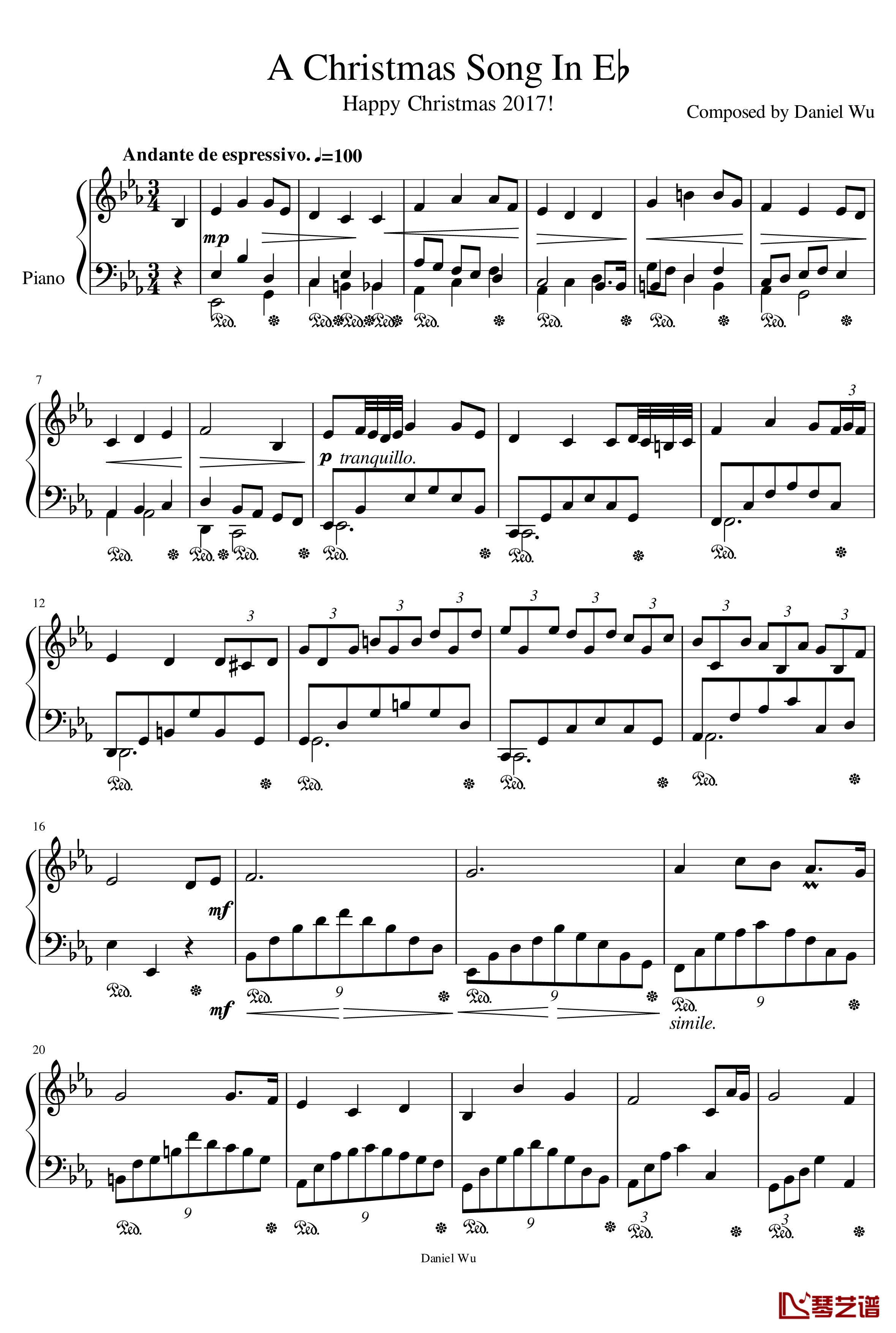 降E大调圣诞歌钢琴谱-DanielInC1