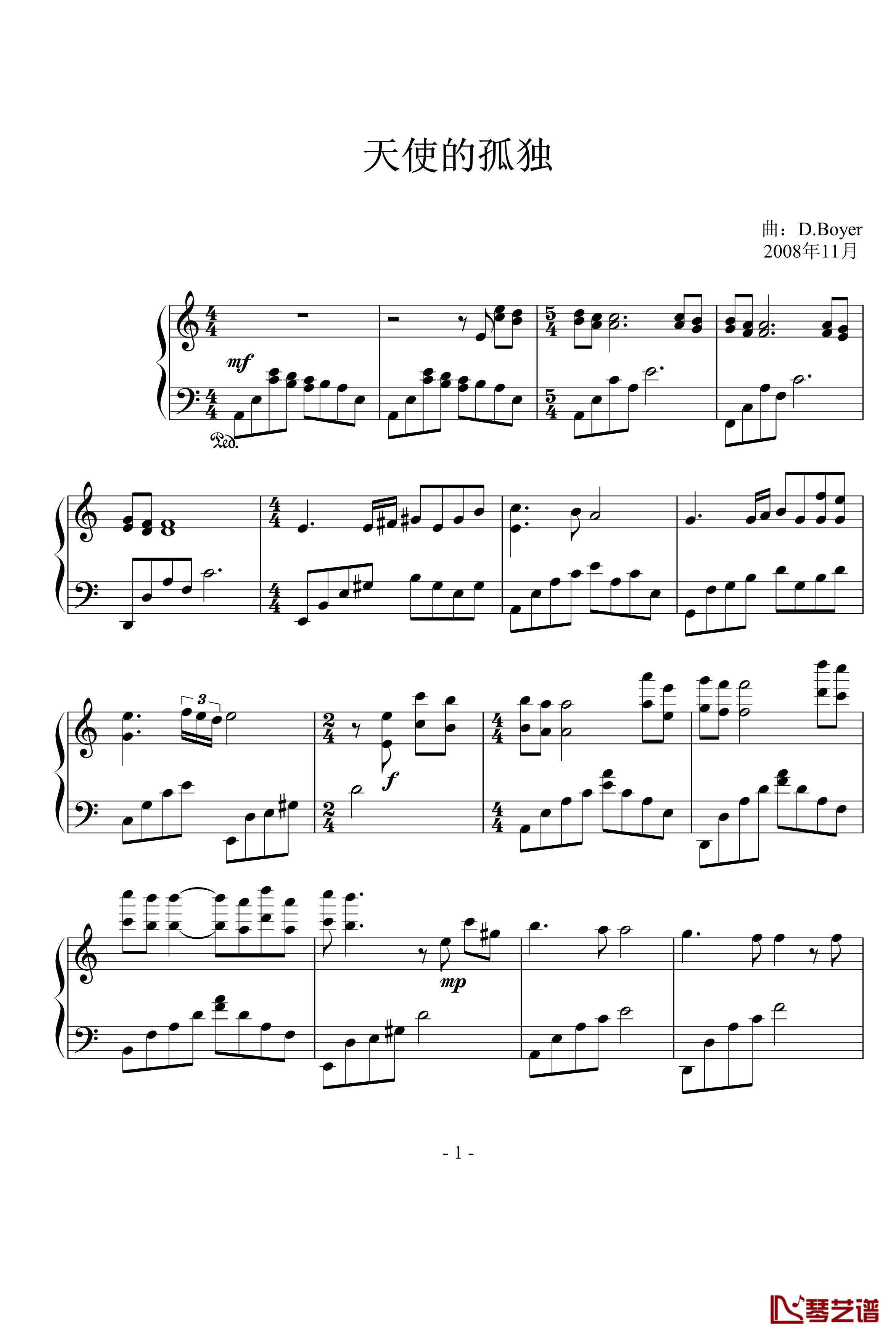 天使的孤独钢琴谱-DB1