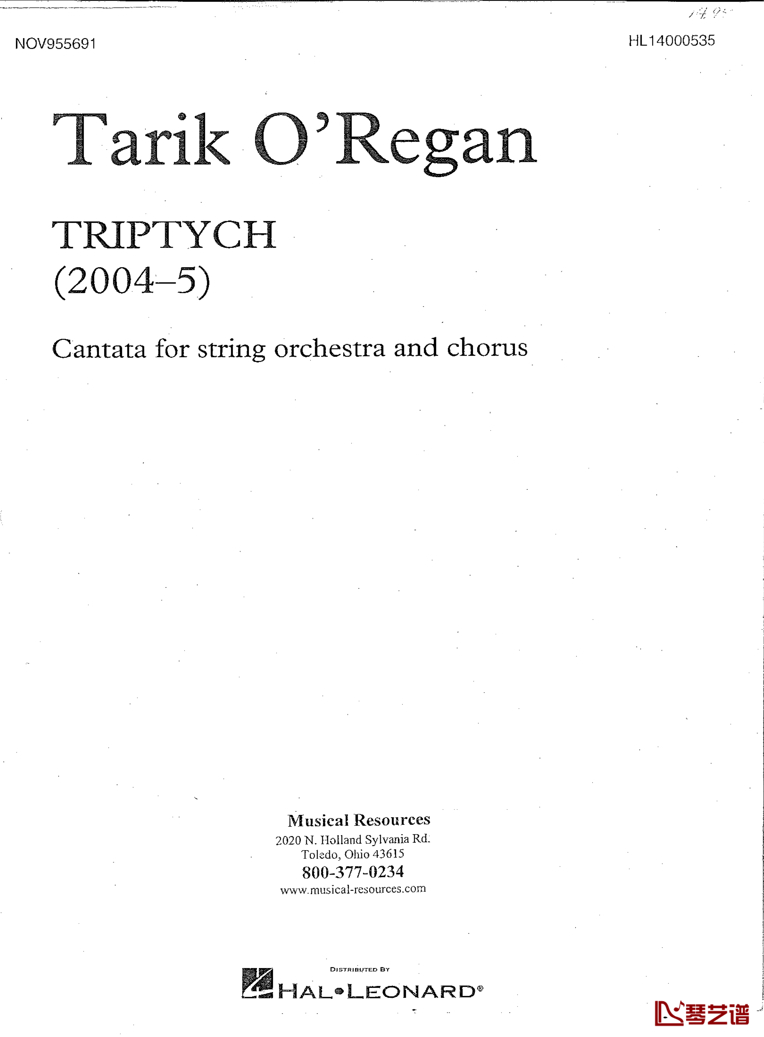 Tarik ORegan钢琴谱-Triptych合唱谱Threnody1