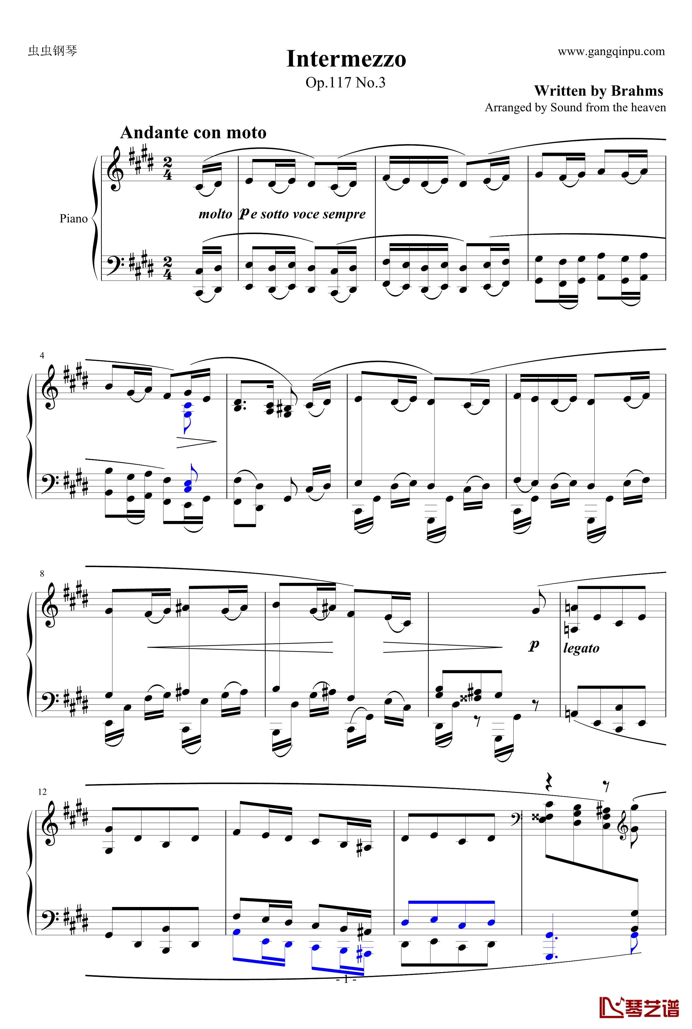 间奏曲Op钢琴谱-117 No.3-勃拉姆斯-Brahms1