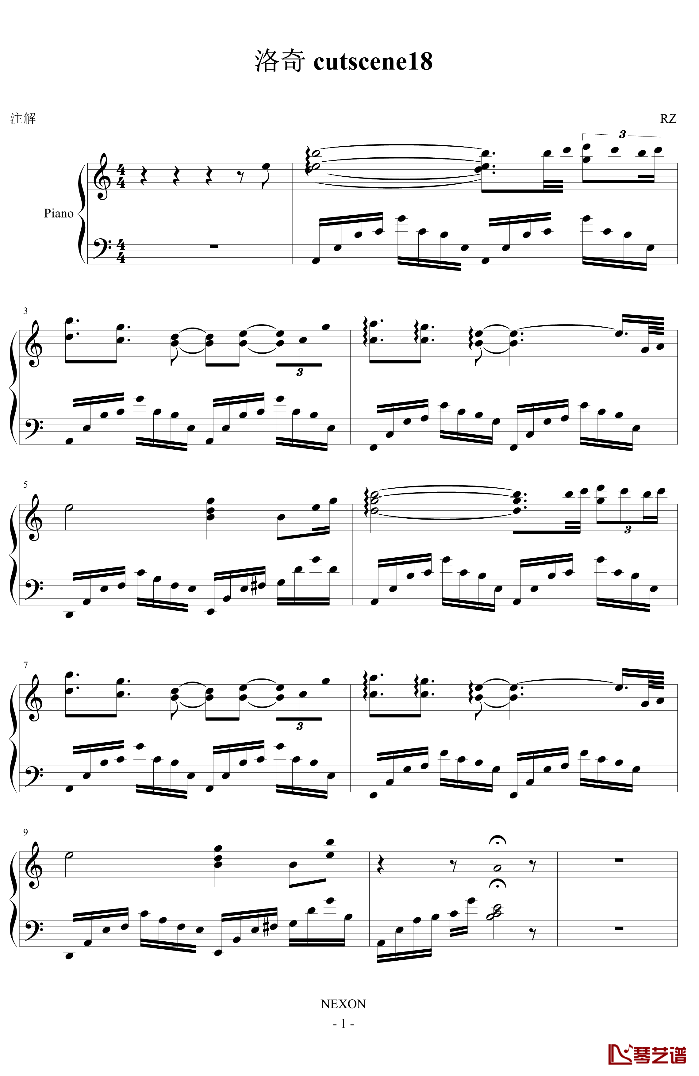 洛奇cutscene18钢琴谱-游戏1