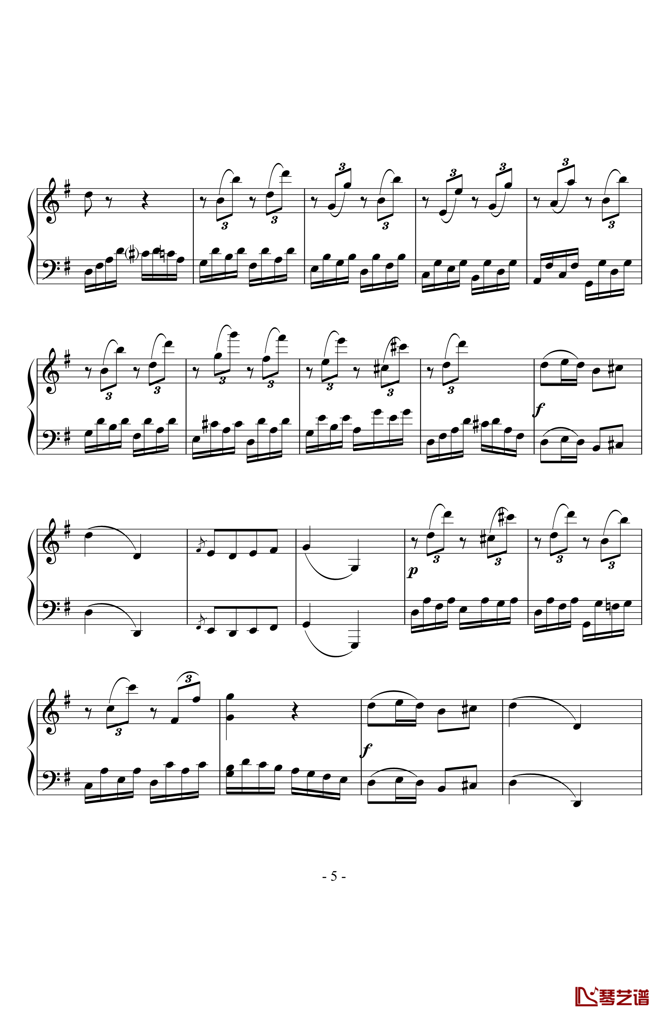 贝多芬第25奏鸣曲第三乐章钢琴谱-贝多芬5