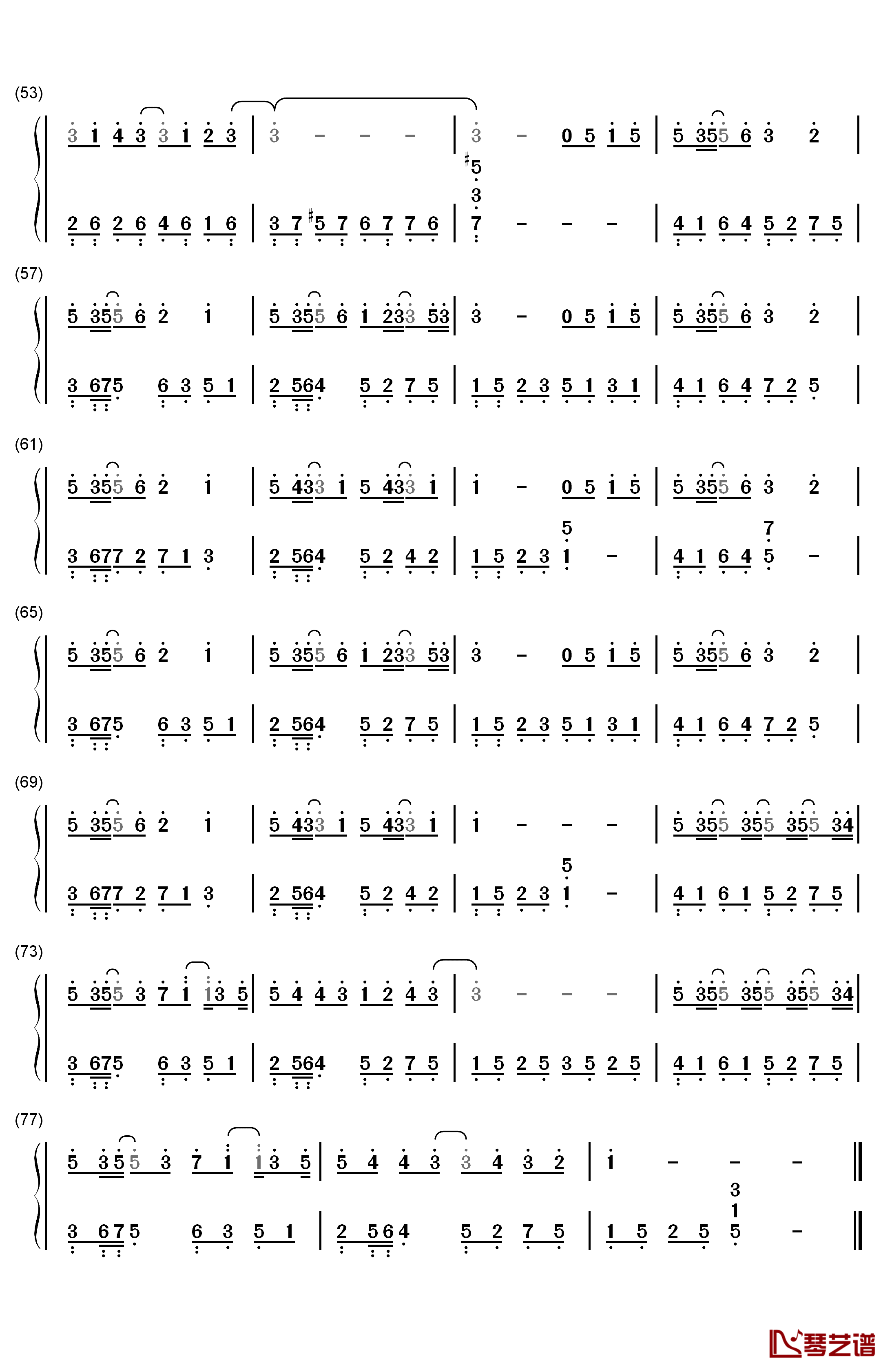 最后一页钢琴简谱-数字双手-江语晨3