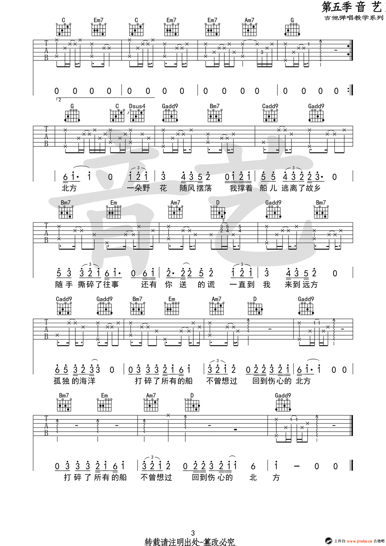 倪健《北方》吉他谱-六线谱原版-G调弹唱谱1