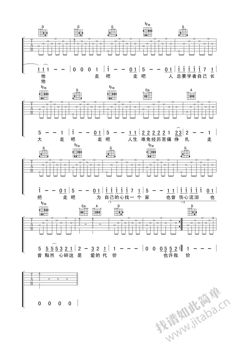 爱的代价吉他谱-张艾嘉-六线谱(图片谱)1