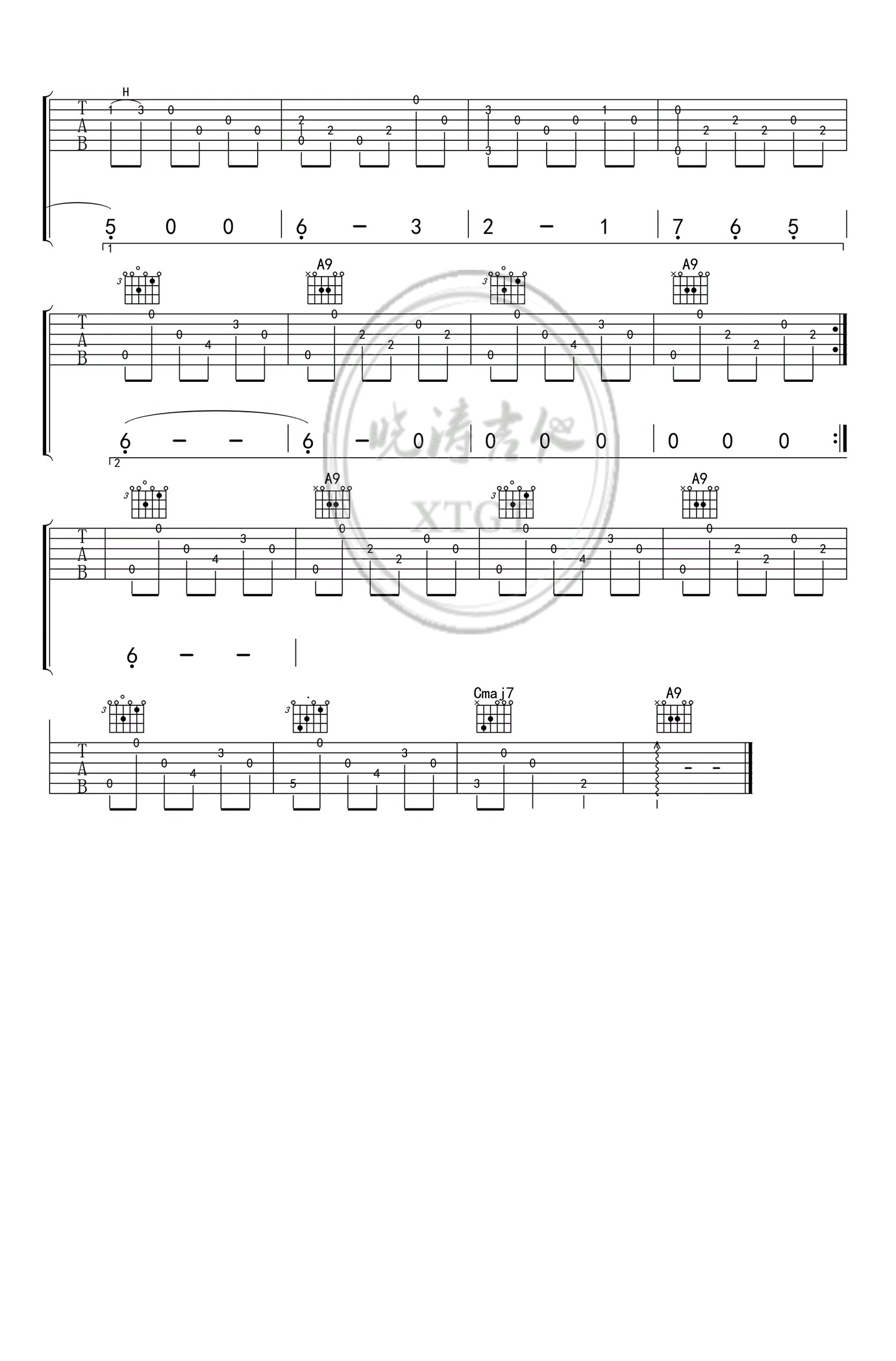 斯卡保罗集市指弹吉他谱_C调简单版独奏六线谱_吉他指弹谱2