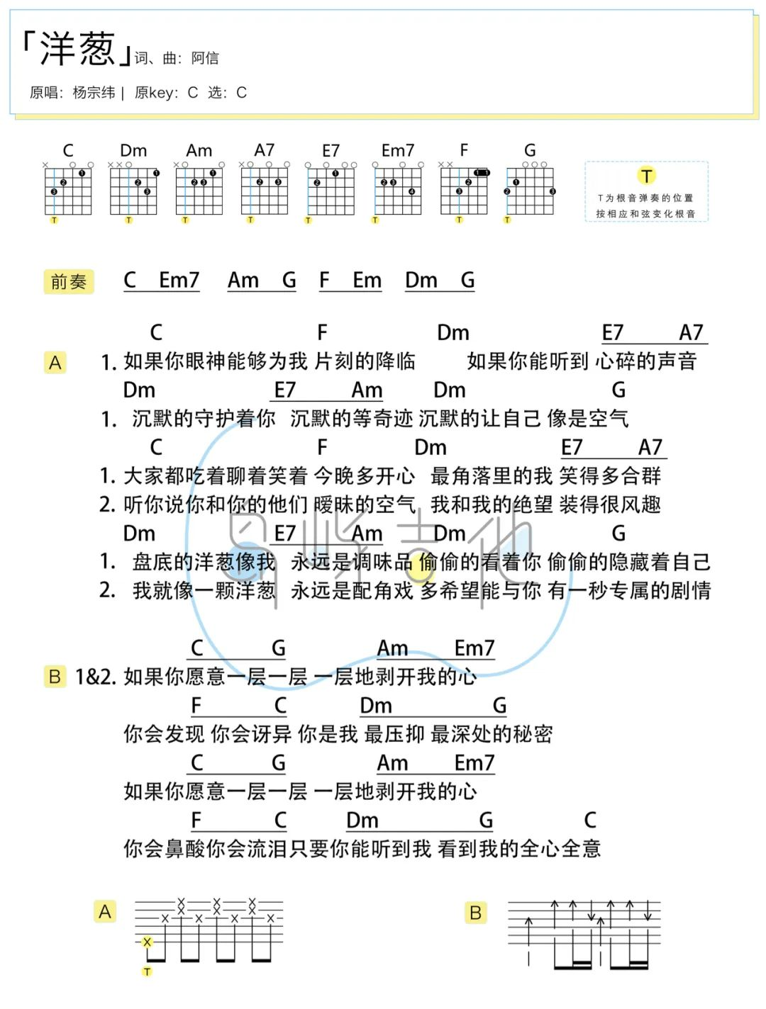 洋葱吉他谱-杨宗纬-C调指法弹唱谱-附和弦谱1