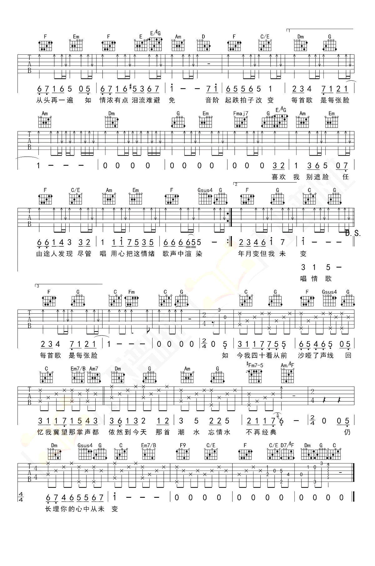 17岁吉他谱-刘德华-《十七岁》C调弹唱六线谱-高清图片谱1