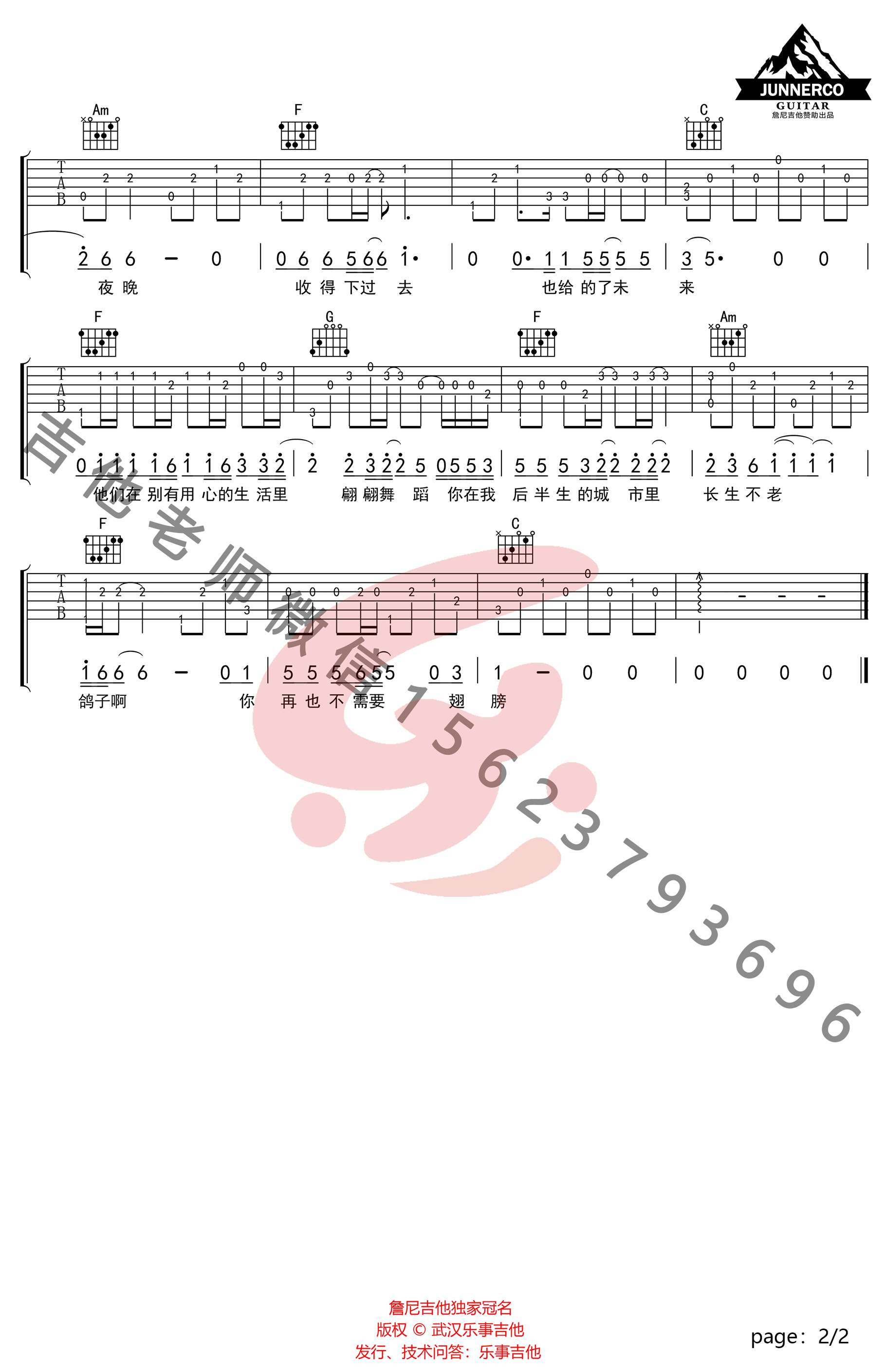 鸽子指弹谱-宋冬野-新手简单版-指弹吉他教学1