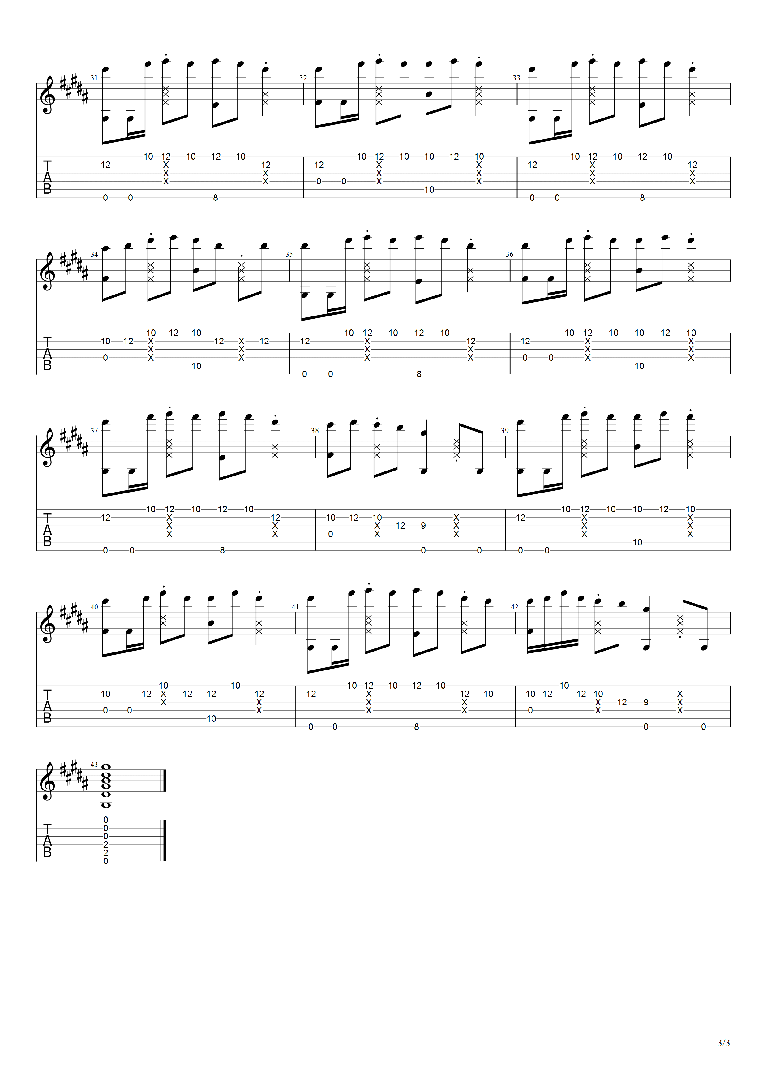 《下山》吉他谱-吉他指弹伴奏谱-高清原版六线谱1