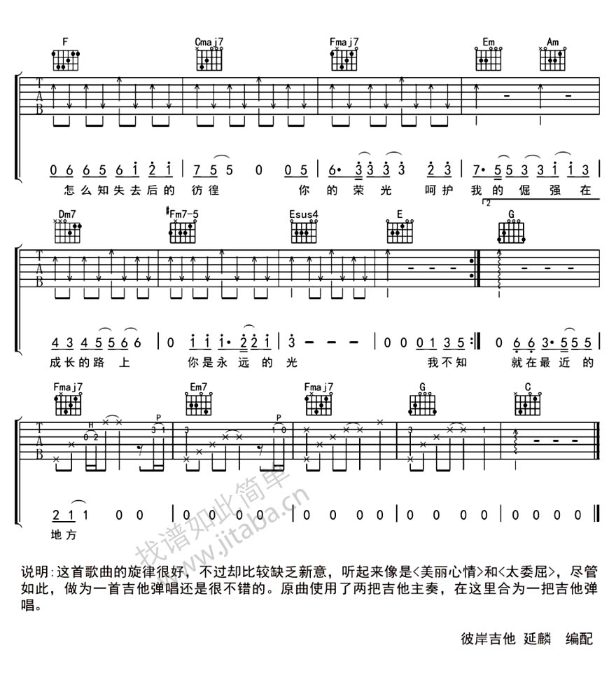 天使的城吉他谱-王筝-吉他六线谱1