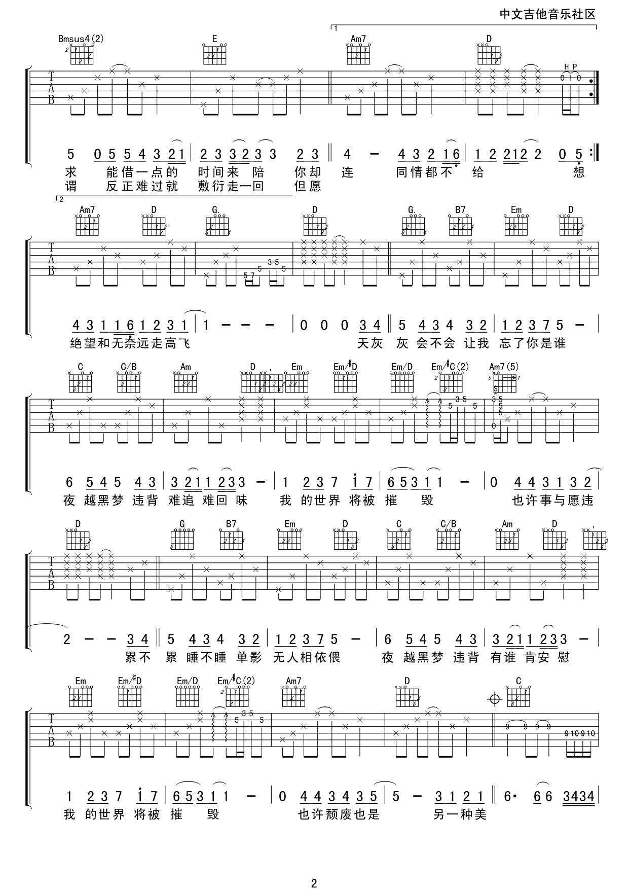 《世界末日》吉他谱-周杰伦-G调原版弹唱六线谱-高清图片谱1
