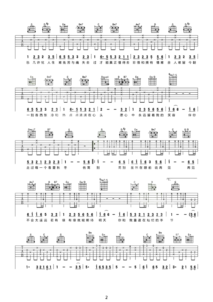 祝福吉他谱-张学友-G调完整原版六线谱-带间奏1