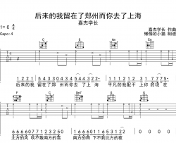 后来的我留在了郑州而你去了上海吉他谱_嘉杰学长_C调弹唱六线谱